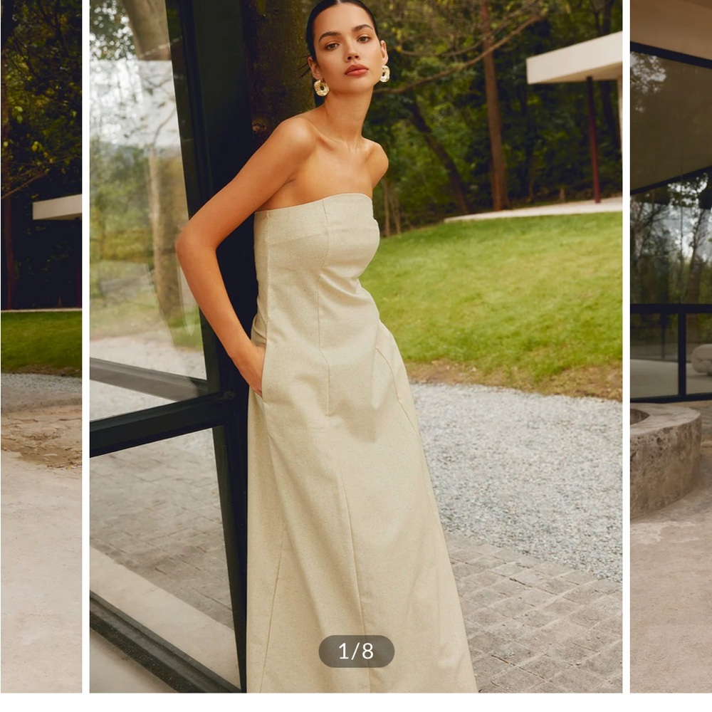 Commense Strapless Maxi Dress in Light Beige